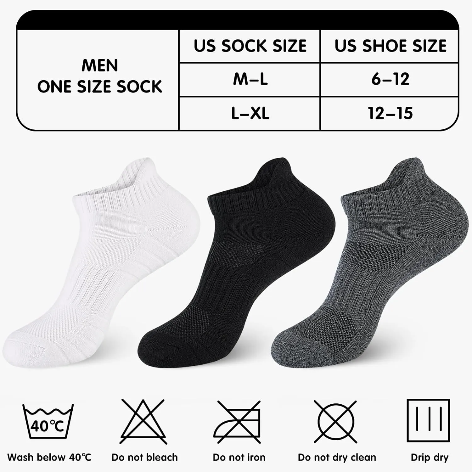 Mens 100% Cotton Ankel Socks, Athletic Cushioned Performance Running Moisture Wicking Breathable socks