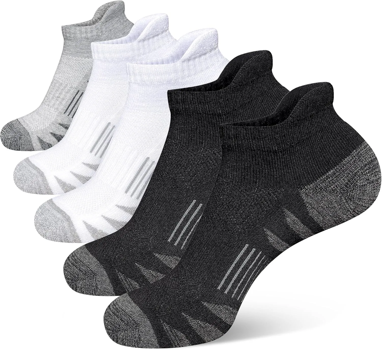 Men's Athletic Cushioned Cotton Socks Anti-blister Wicking Breathable Running Ankle Socks 5 Pairs