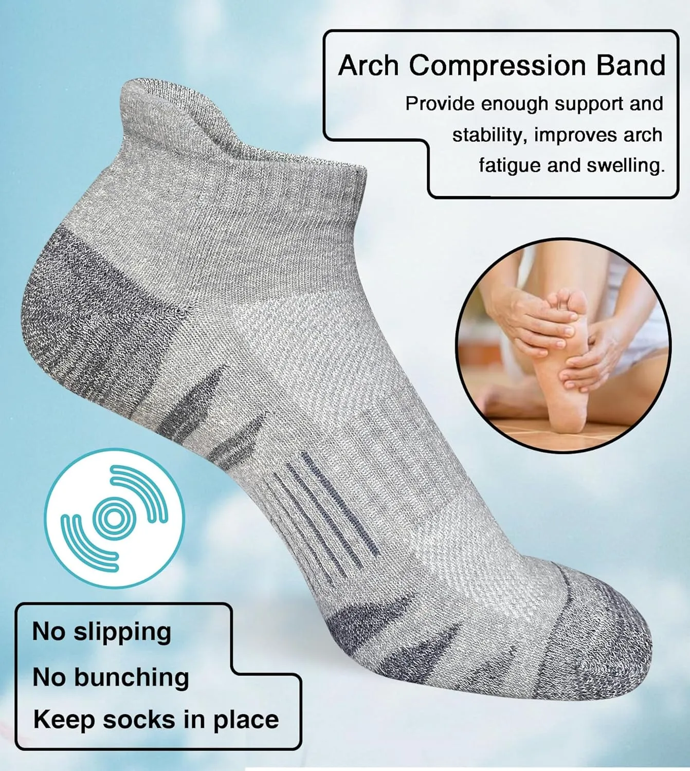 Men's Athletic Cushioned Cotton Socks Anti-blister Wicking Breathable Running Ankle Socks 5 Pairs
