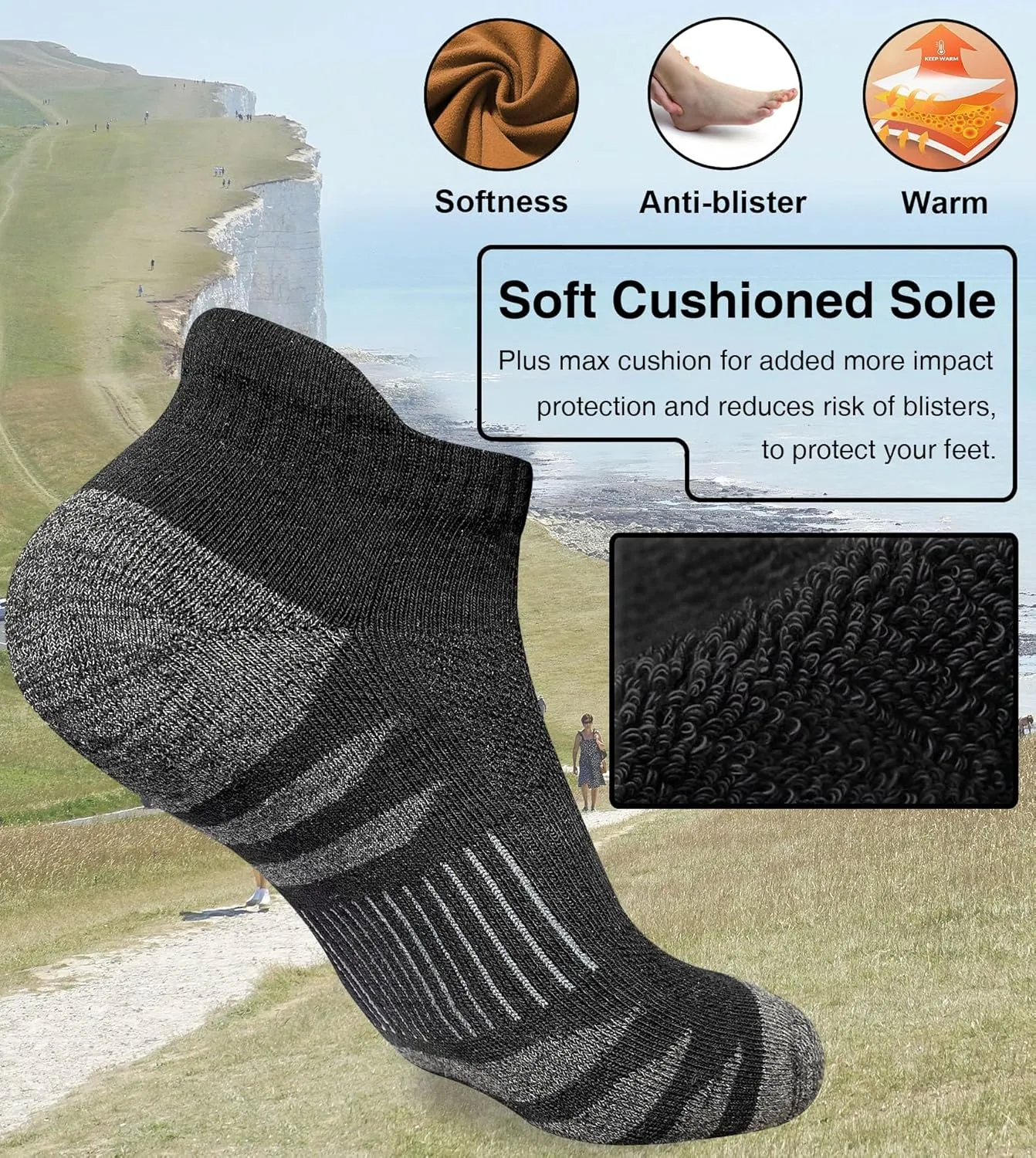 Men's Athletic Cushioned Cotton Socks Anti-blister Wicking Breathable Running Ankle Socks 5 Pairs