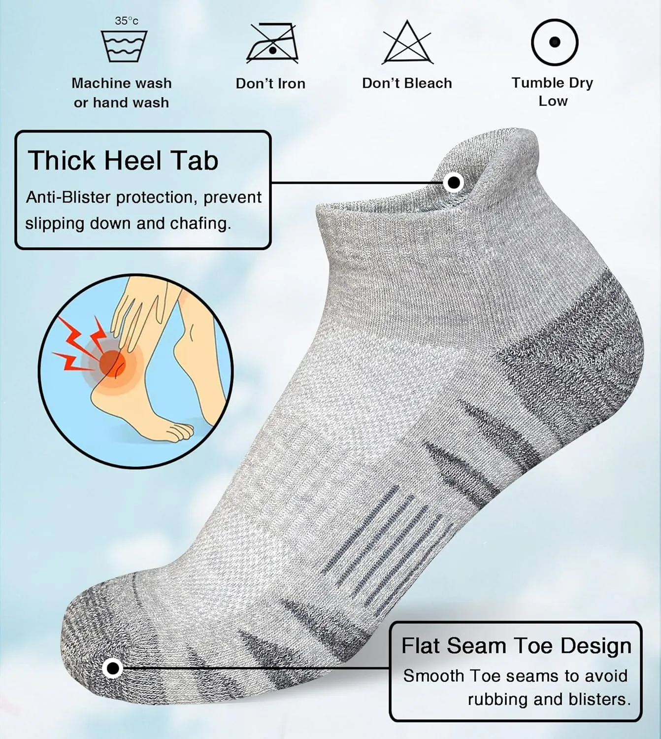 Men's Athletic Cushioned Cotton Socks Anti-blister Wicking Breathable Running Ankle Socks 5 Pairs
