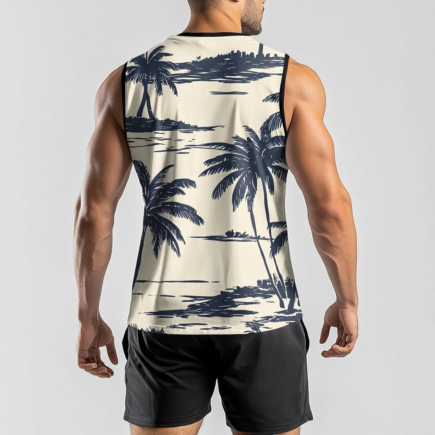 Mens Beach Tank Tops Sleeveless Hawaiian Shirts for Men Summer Palm Tree Graphic Workout Gym Tshirts