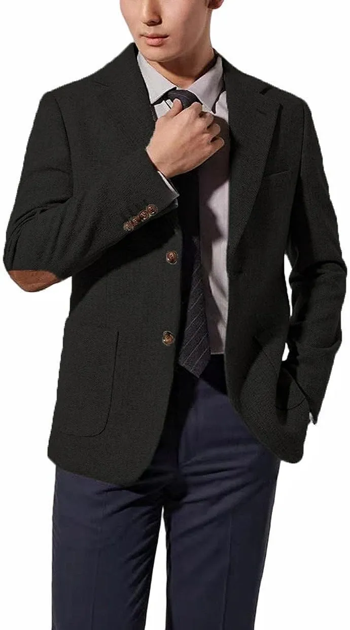 Mens Blazer Vintage Herringbone Tweed Jackets Two Button Sport Coat with Pocket Square with Elbow Patches