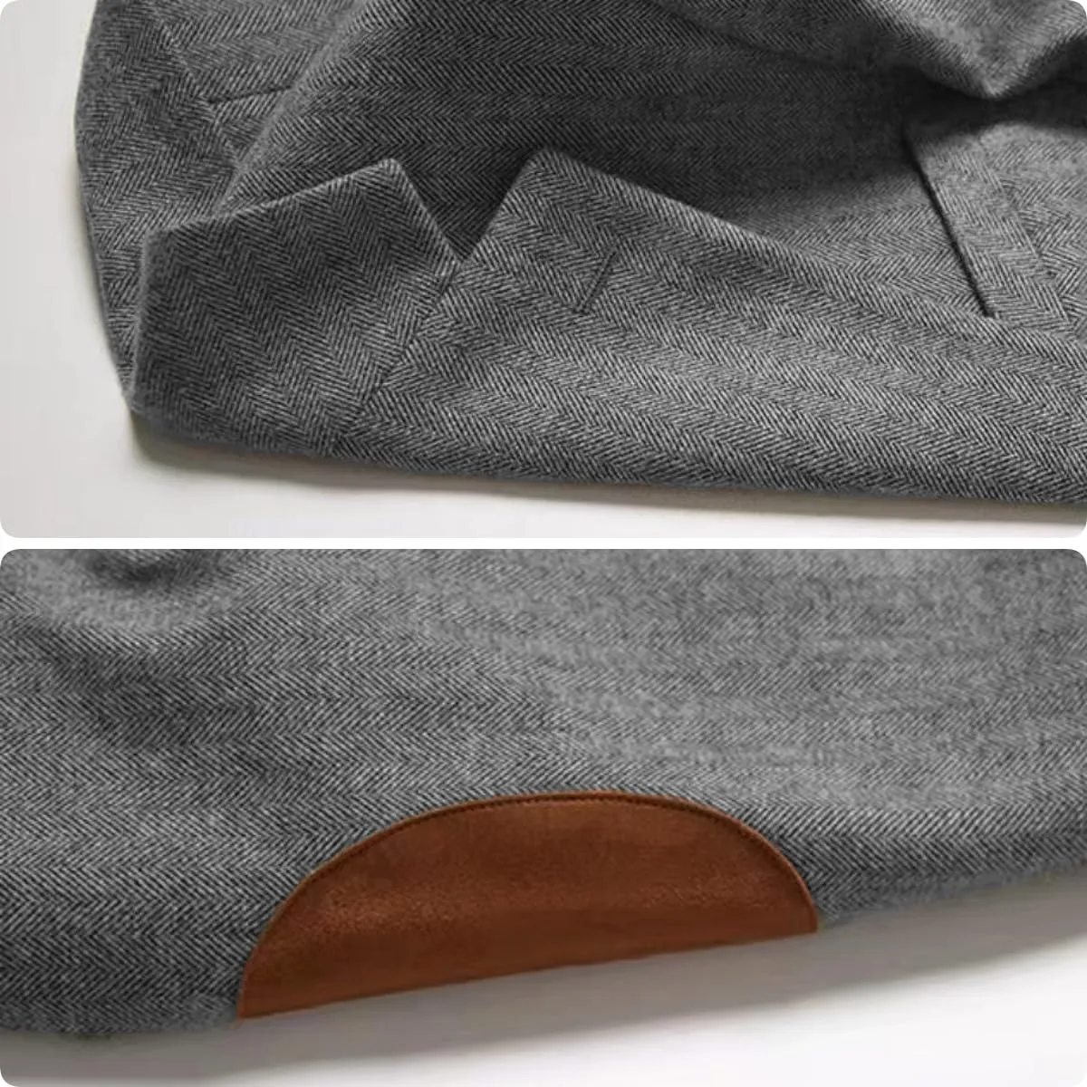 Mens Blazer Vintage Herringbone Tweed Jackets Two Button Sport Coat with Pocket Square with Elbow Patches