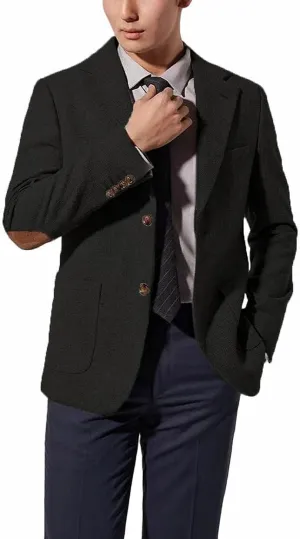Mens Blazer Vintage Herringbone Tweed Jackets Two Button Sport Coat with Pocket Square with Elbow Patches