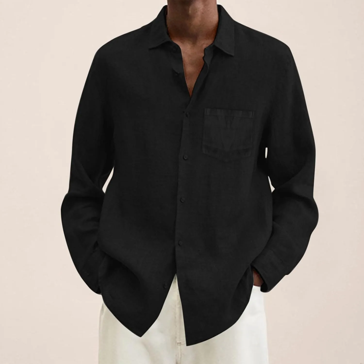 Mens Linen Button Down Shirt Beach Summer Shirts Casual Untucked Shirt Vacation Wedding Shirts with Pocket