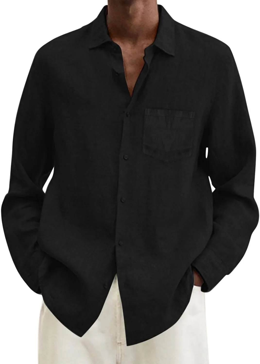 Mens Linen Button Down Shirt Beach Summer Shirts Casual Untucked Shirt Vacation Wedding Shirts with Pocket