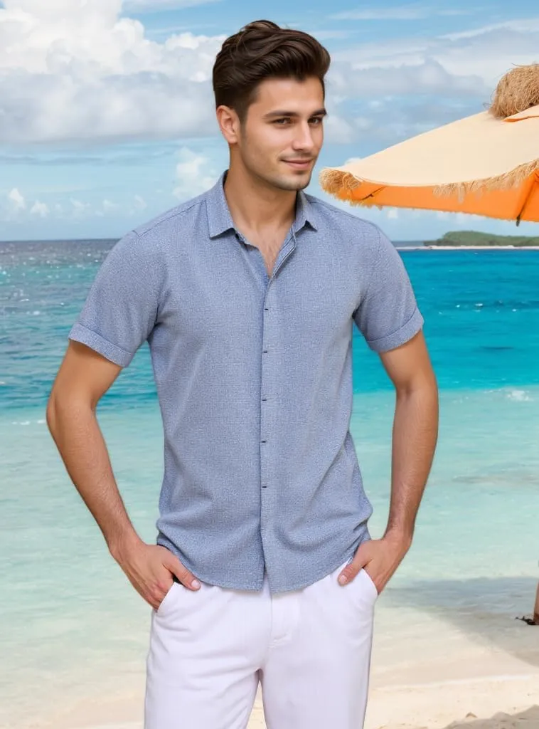 Men's Linen Shirts Casual Dress Short Sleeve Button Down Shirts Tops Male Summer Beach Tropical Tee Wedding Party Holiday