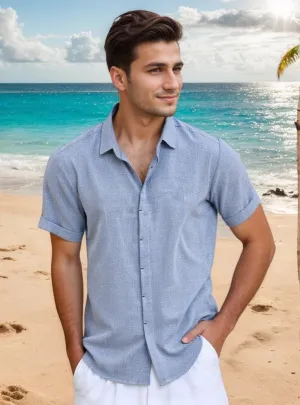 Men's Linen Shirts Casual Dress Short Sleeve Button Down Shirts Tops Male Summer Beach Tropical Tee Wedding Party Holiday