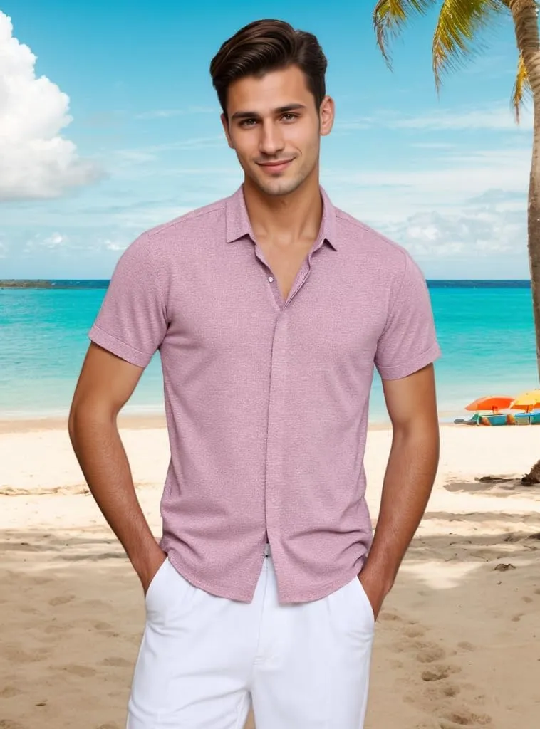 Men's Linen Shirts Casual Dress Short Sleeve Button Down Shirts Tops Male Summer Beach Tropical Tee Wedding Party Holiday