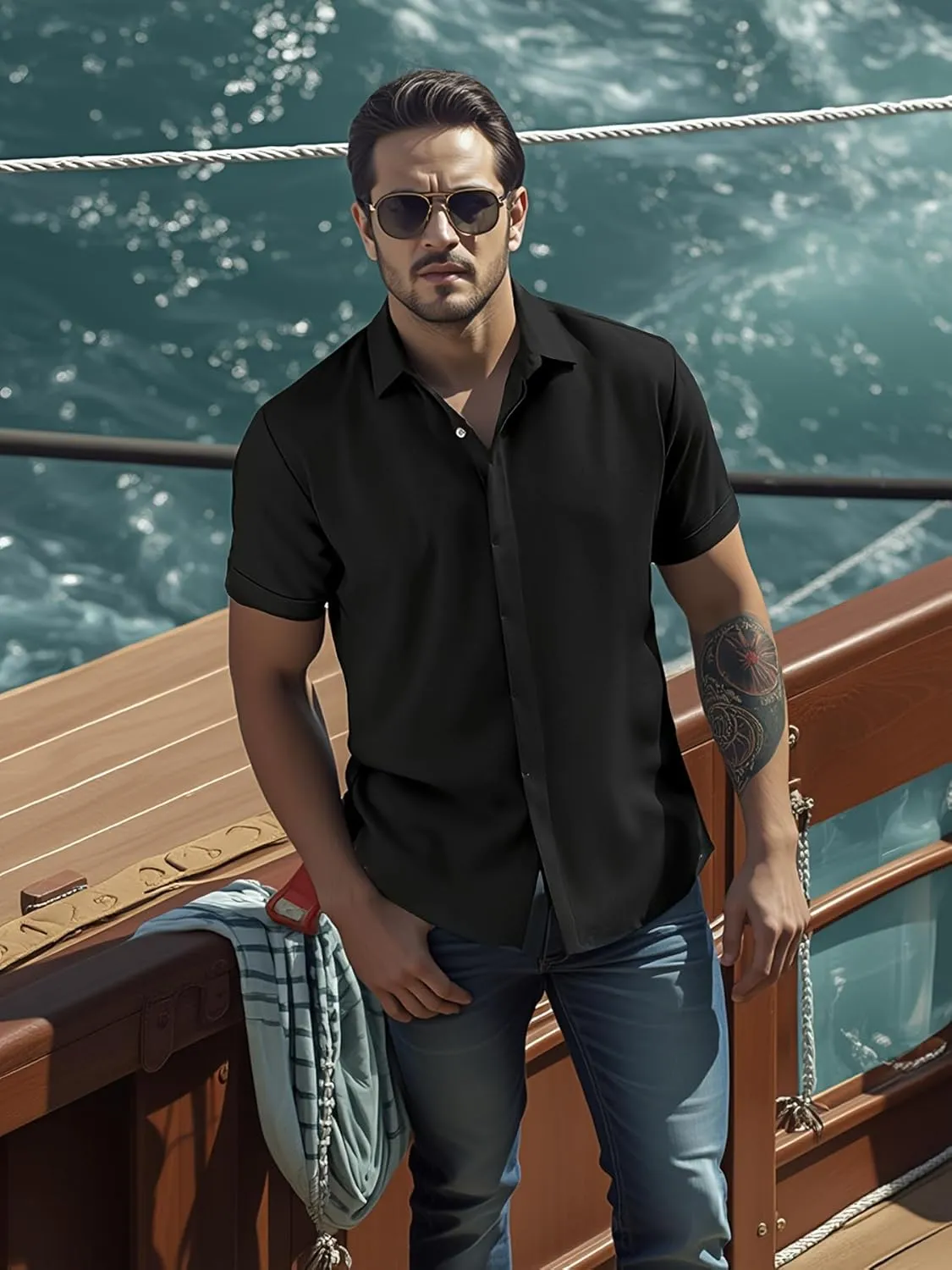 Men's Linen Shirts Casual Dress Short Sleeve Button Down Shirts Tops Male Summer Beach Tropical Tee Wedding Party Holiday