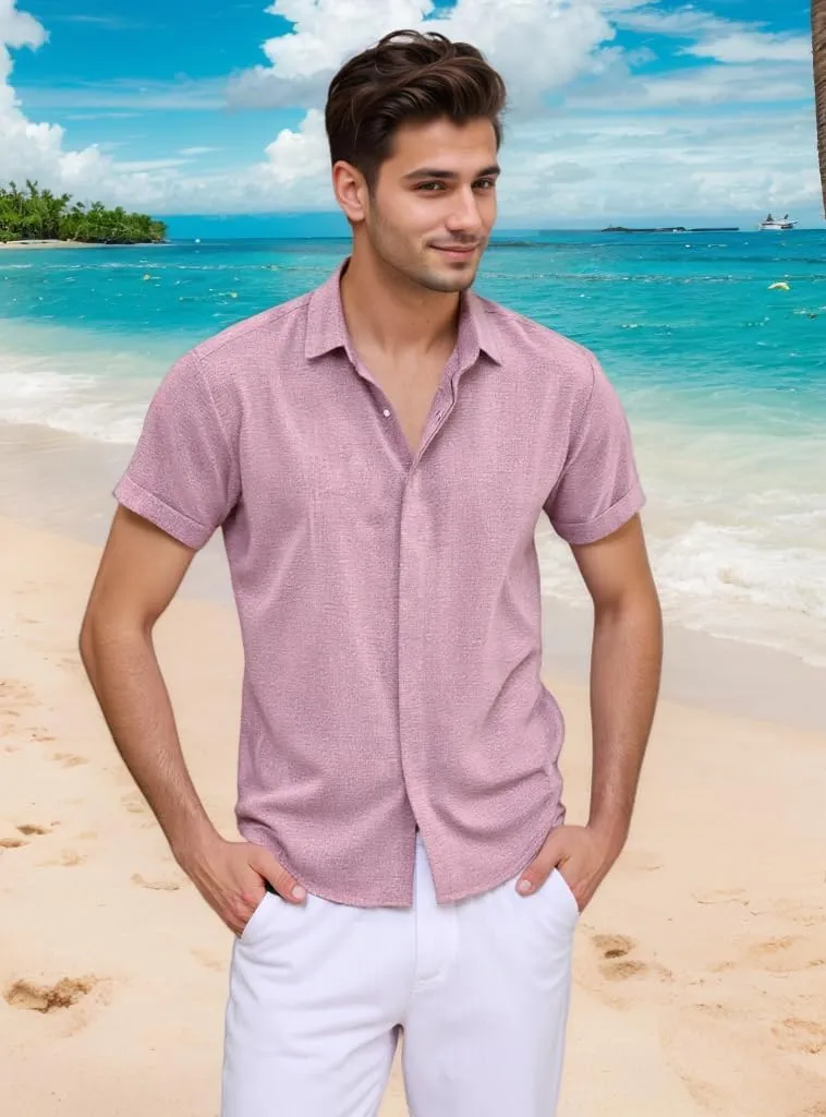 Men's Linen Shirts Casual Dress Short Sleeve Button Down Shirts Tops Male Summer Beach Tropical Tee Wedding Party Holiday