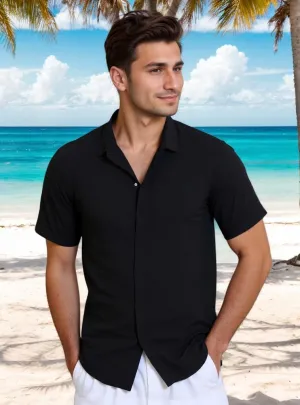 Men's Linen Shirts Casual Dress Short Sleeve Button Down Shirts Tops Male Summer Beach Tropical Tee Wedding Party Holiday