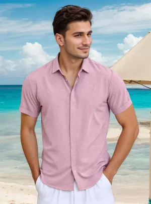 Men's Linen Shirts Casual Dress Short Sleeve Button Down Shirts Tops Male Summer Beach Tropical Tee Wedding Party Holiday