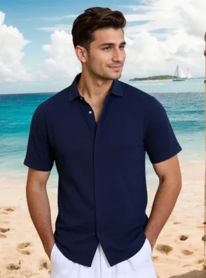 Men's Linen Shirts Casual Dress Short Sleeve Button Down Shirts Tops Male Summer Beach Tropical Tee Wedding Party Holiday