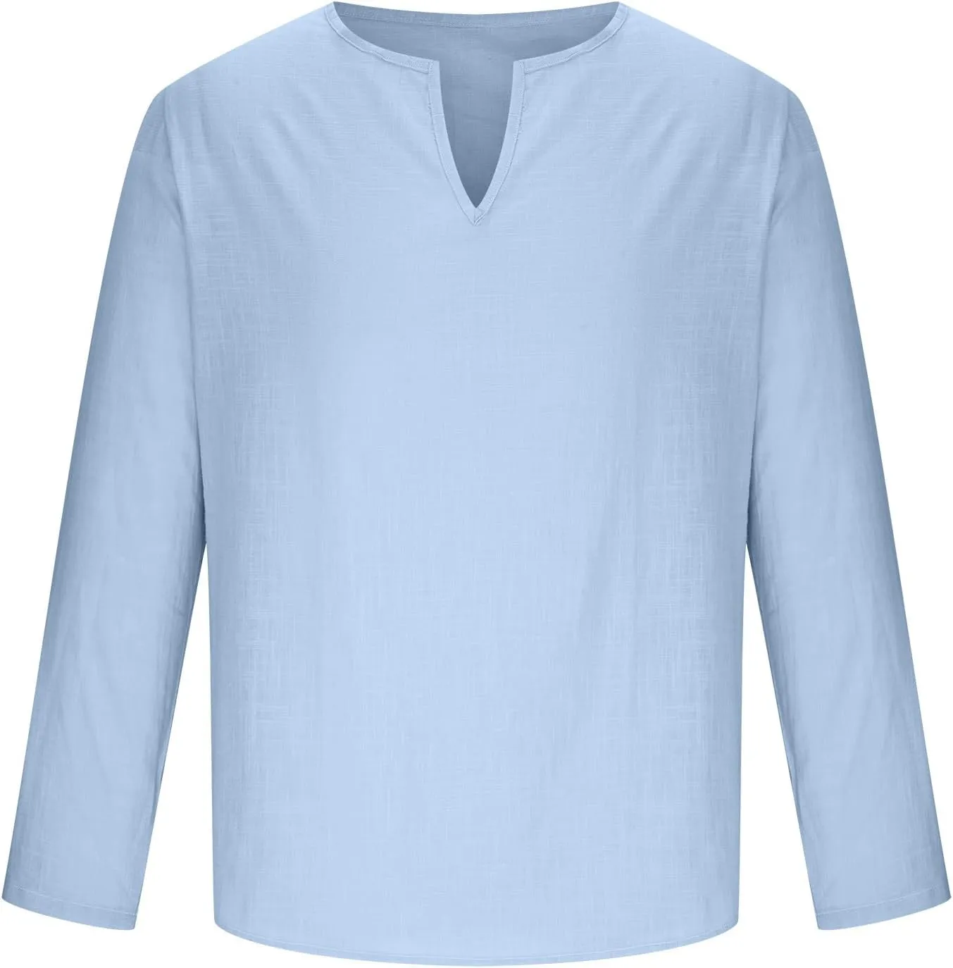 Mens Linen Shirts Casual Loose Long Sleeve Pullover Tops Vneck Summer Fashion Beach Vacation Tshirts
