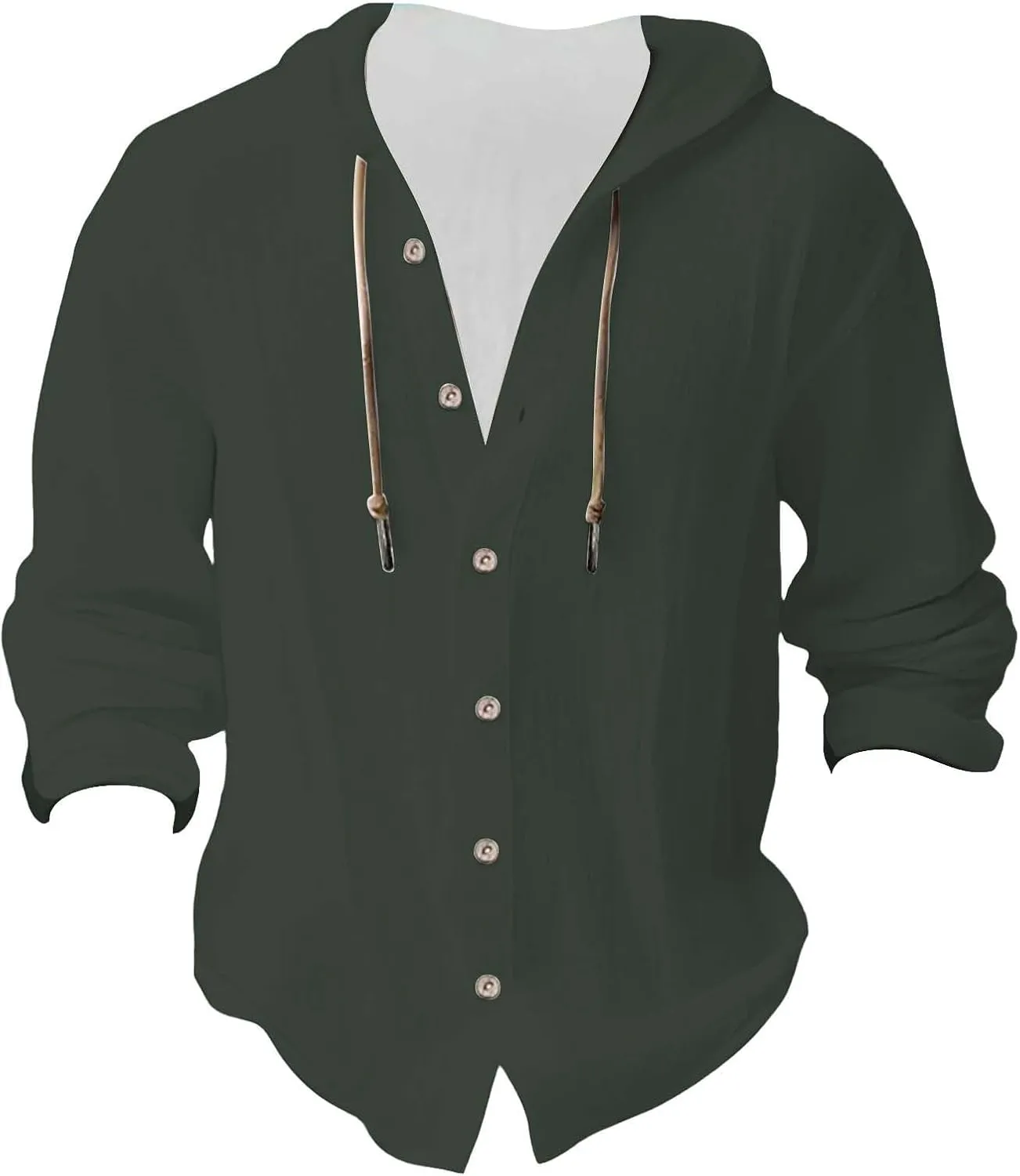 Men's Linen Shirts Hoodie Casual Button Down Shirt Men Long Sleeve Linen Chambray Shirt Mens Beach Shirts
