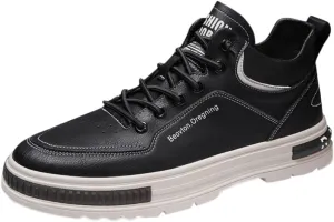 Men's Solid Color Casual Flat Leather Shoes Fashion Lace Up Loafers Sneaker Socks Mens Shoes Sneaker