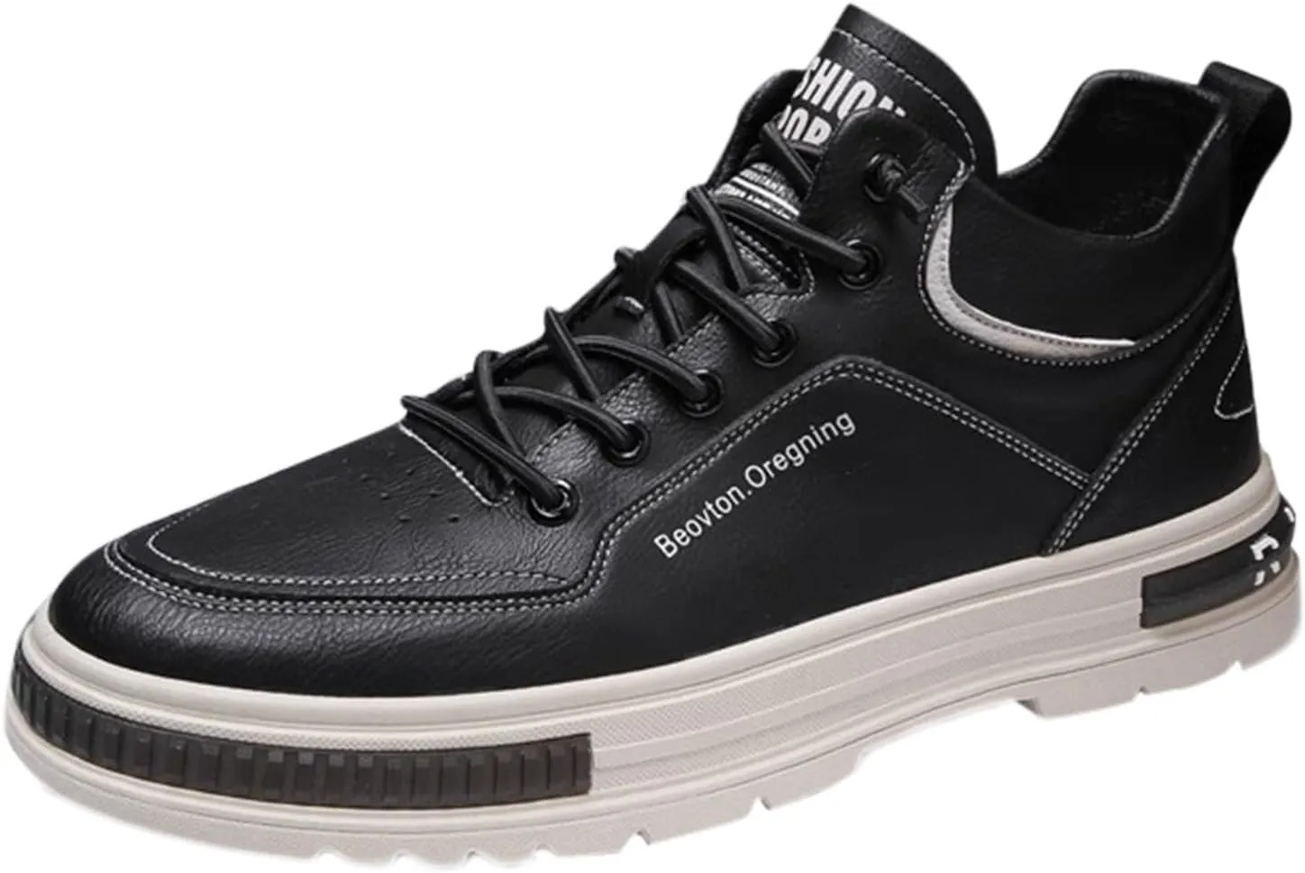 Men's Solid Color Casual Flat Leather Shoes Fashion Lace Up Loafers Sneaker Socks Mens Shoes Sneaker