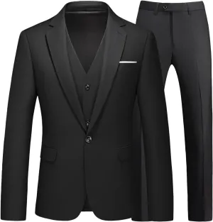 Men's Suits 3 Piece Slim Fit Suit One Button Solid Suit Blazer Jacket Vest Pants Set