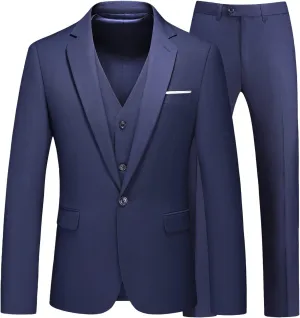 Men's Suits 3 Piece Slim Fit Suit One Button Solid Suit Blazer Jacket Vest Pants Set