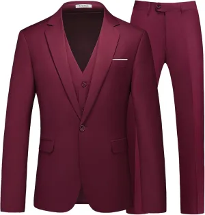 Men's Suits 3 Piece Slim Fit Suit One Button Solid Suit Blazer Jacket Vest Pants Set
