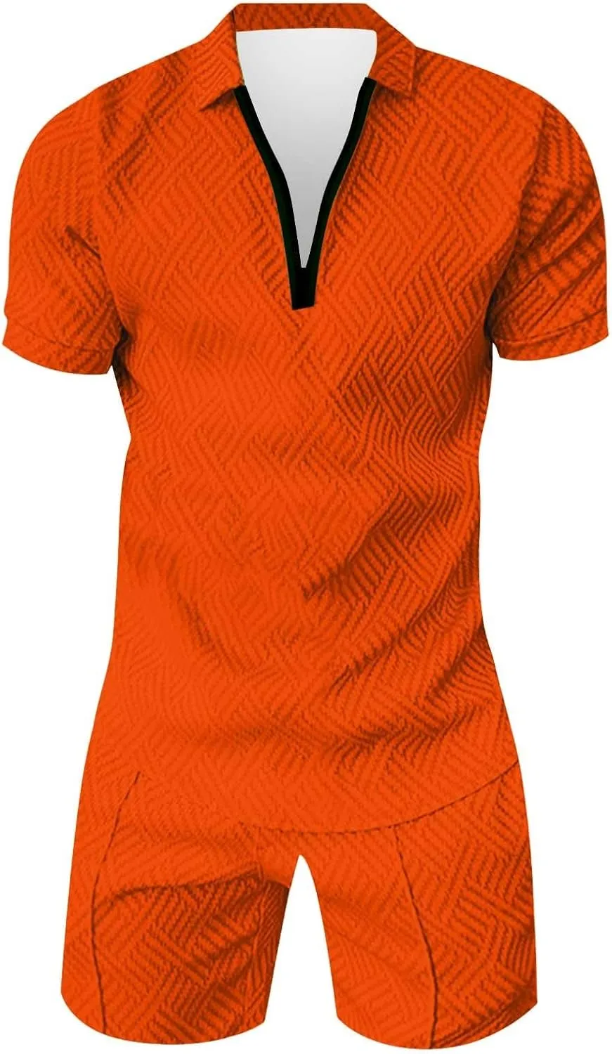 Men's Track Suits 2 Piece Striped Quarter Zipper Summer Sets Outfits Polo Shirt Breathable Casual Short Sleeve and Shorts Set