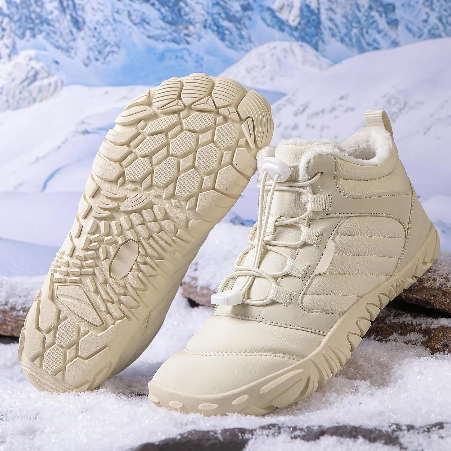Mens Womens Barefoot Shoes Waterproof Winter Snow Boots Zero Drop Sole Walking Shoes for Hiking Outdoor