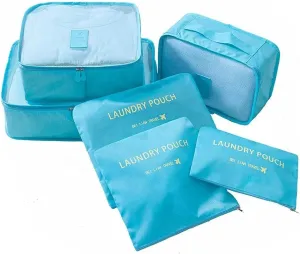 MOCOFO 6-Piece Travel Luggage Storage Bag Set - 3 Travel Storage Bags   3 Small Clothing Organizers (blue)