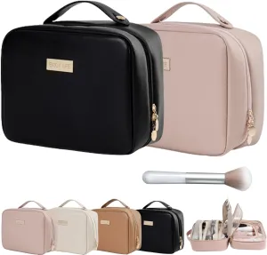Multi Compartment Toiletry Cosmetic Bag, Set Patient Travel Makeup Bag, Set Patient Cosmetic Bag, Travel Toiletry Bag for Women (Pink Black)