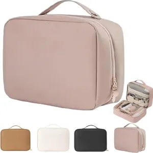 Obviousliy Multi-compartment Toiletry Cosmetics Bag, Makeup Bag Women's PU Leather Waterproof, PU Leather Large Capacity, Bathroom Travel Bag Organizer For Women (pink)