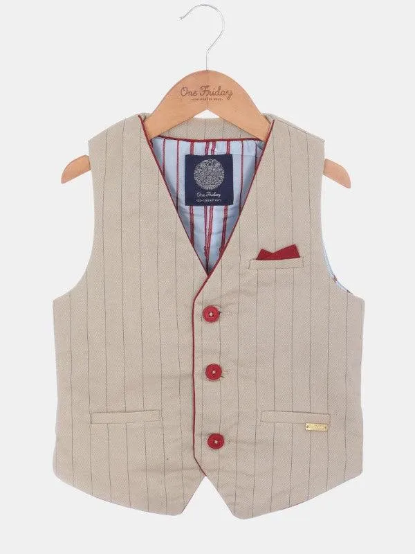 One Friday Beige Stripes Waistcoat