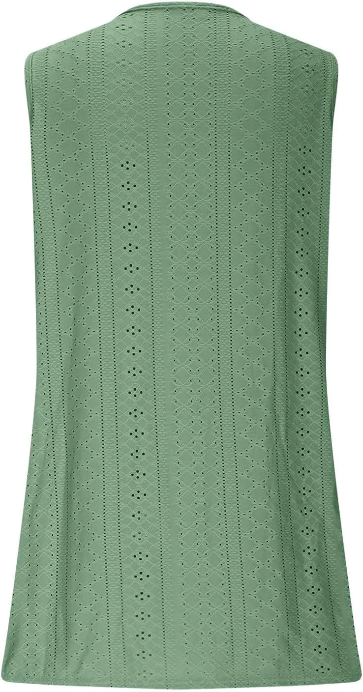 Oplxuo Womens Tank Tops Eyelet Embroidery Flowy Peplum Tops for Women Dressy Sleeveless V Neck Babydoll Tank Tops