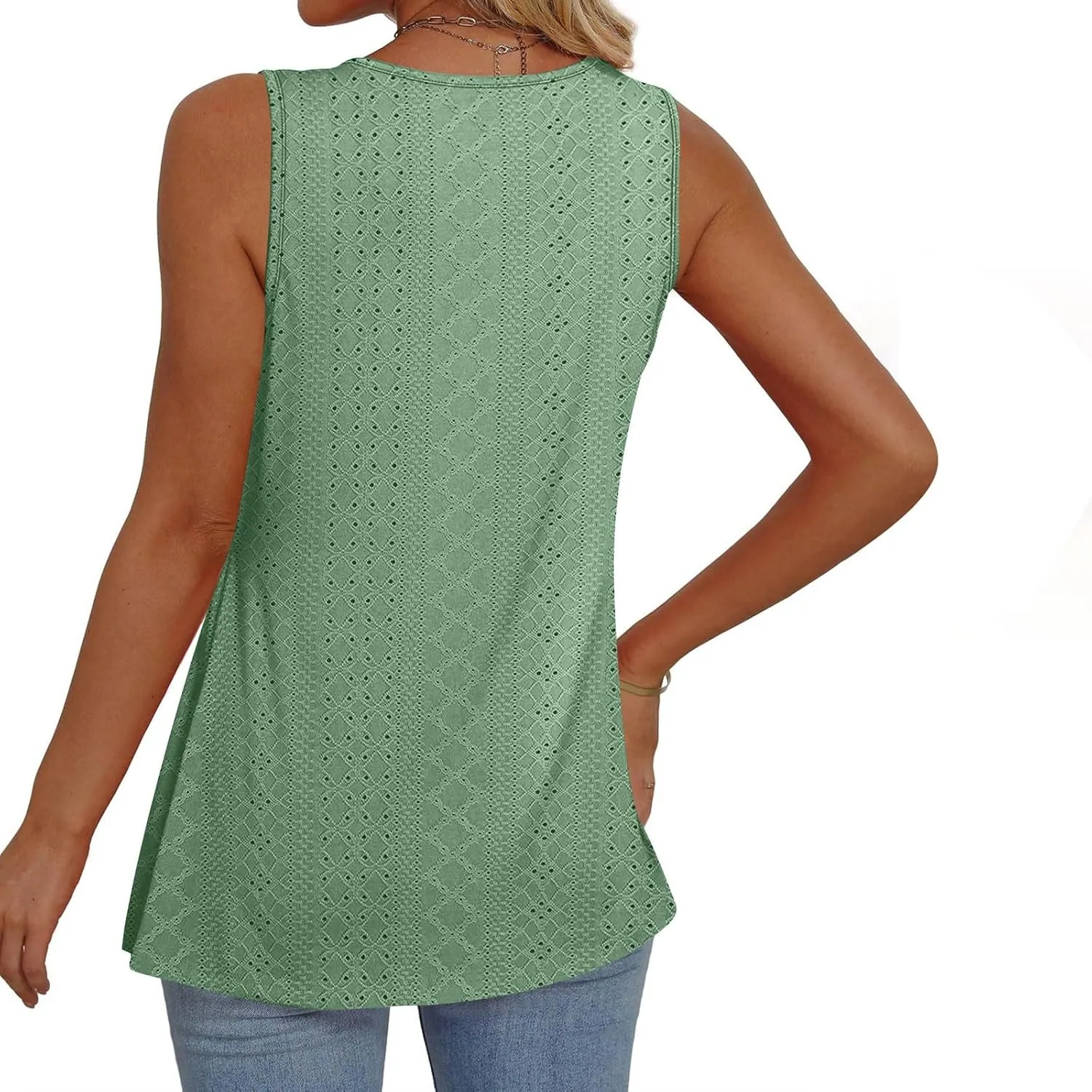 Oplxuo Womens Tank Tops Eyelet Embroidery Flowy Peplum Tops for Women Dressy Sleeveless V Neck Babydoll Tank Tops