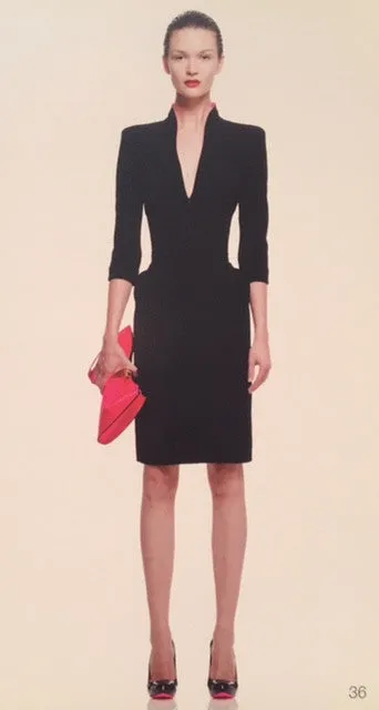 Original Alexander McQueen - Black 3/4 Sleeve V Neck Dress with Pink Trim - IT 40