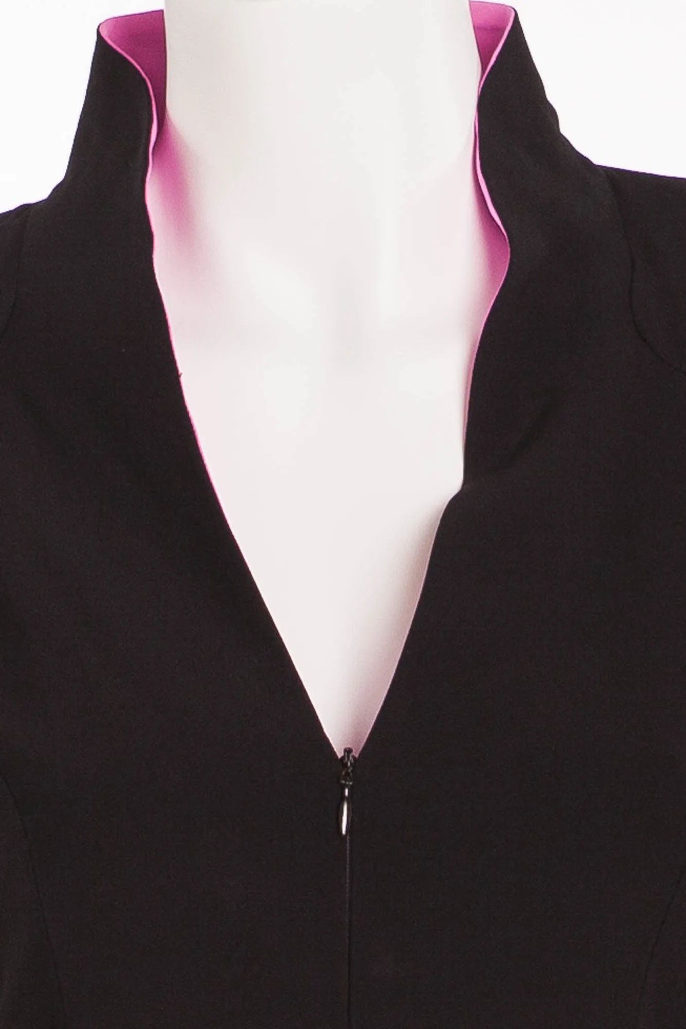 Original Alexander McQueen - Black 3/4 Sleeve V Neck Dress with Pink Trim - IT 40