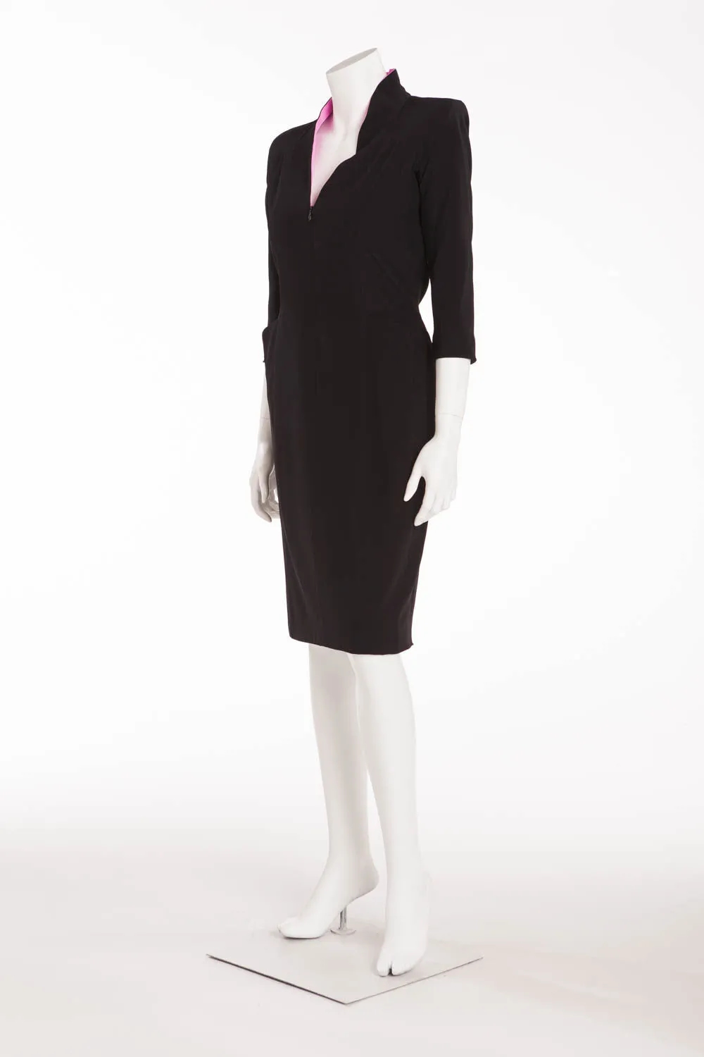 Original Alexander McQueen - Black 3/4 Sleeve V Neck Dress with Pink Trim - IT 40