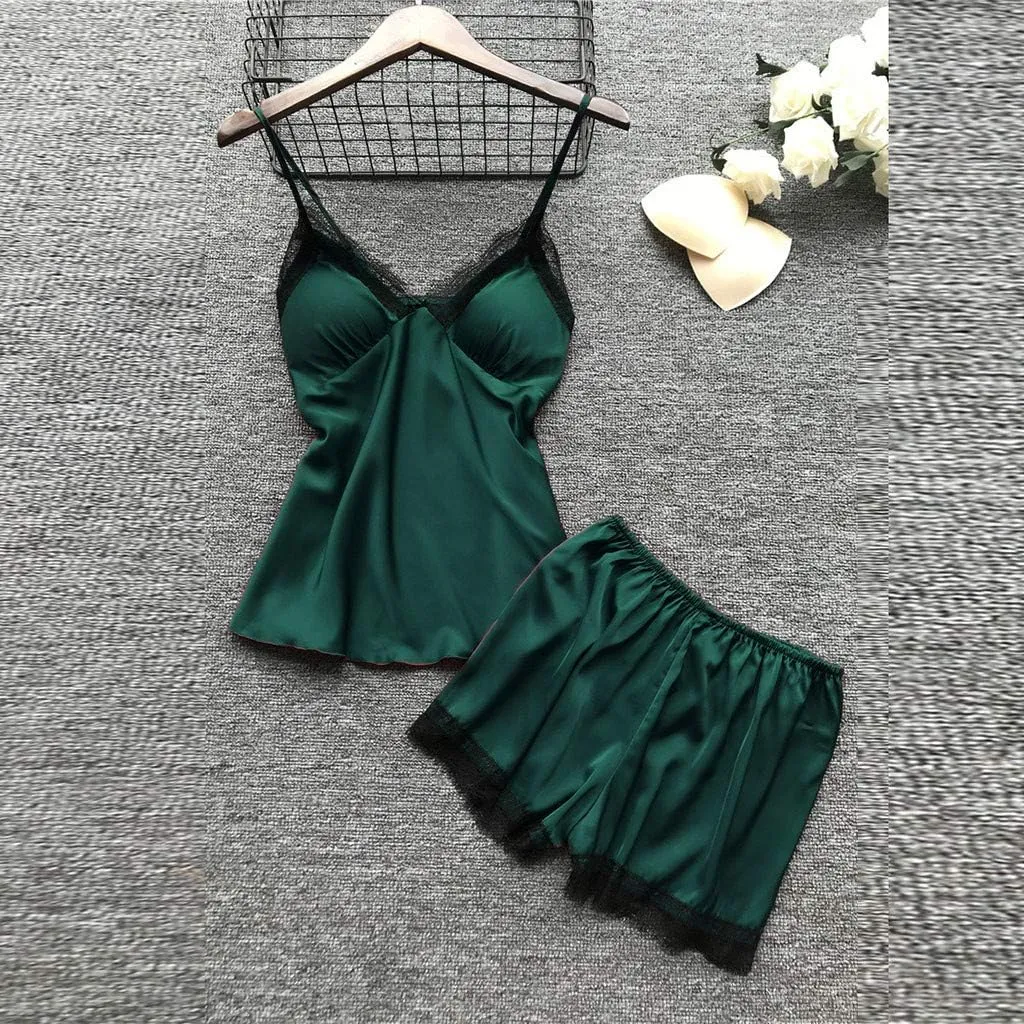 Pajamas for Women 4pcs Silk Pj Set Robe Babydoll Lingerie Satin Sleepwear Nightdress Shorts Soft Lace Nightgown Set