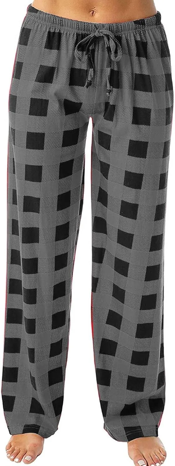 Pajamas Pants for Women Wide Leg Casual Comfy Loose Plaid Pants Stretchy Cute Sleep Bell Bottom Pajama Pants