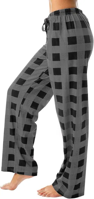 Pajamas Pants for Women Wide Leg Casual Comfy Loose Plaid Pants Stretchy Cute Sleep Bell Bottom Pajama Pants