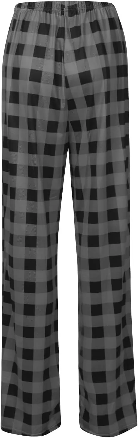 Pajamas Pants for Women Wide Leg Casual Comfy Loose Plaid Pants Stretchy Cute Sleep Bell Bottom Pajama Pants