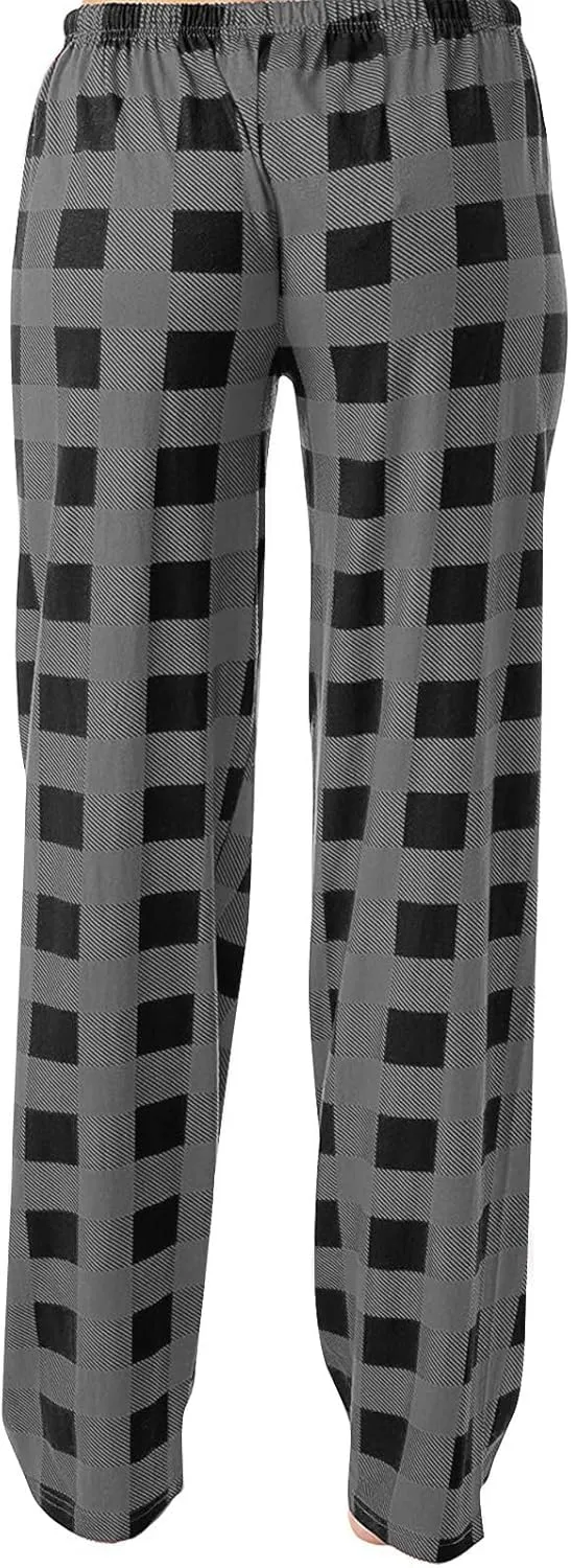 Pajamas Pants for Women Wide Leg Casual Comfy Loose Plaid Pants Stretchy Cute Sleep Bell Bottom Pajama Pants