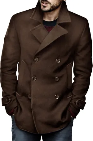 PASLTER Mens Classic Business Pea Coat Winter Warm Double Breasted Heavyweight Trench Coats