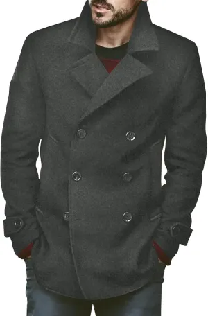 PASLTER Mens Classic Business Pea Coat Winter Warm Double Breasted Heavyweight Trench Coats