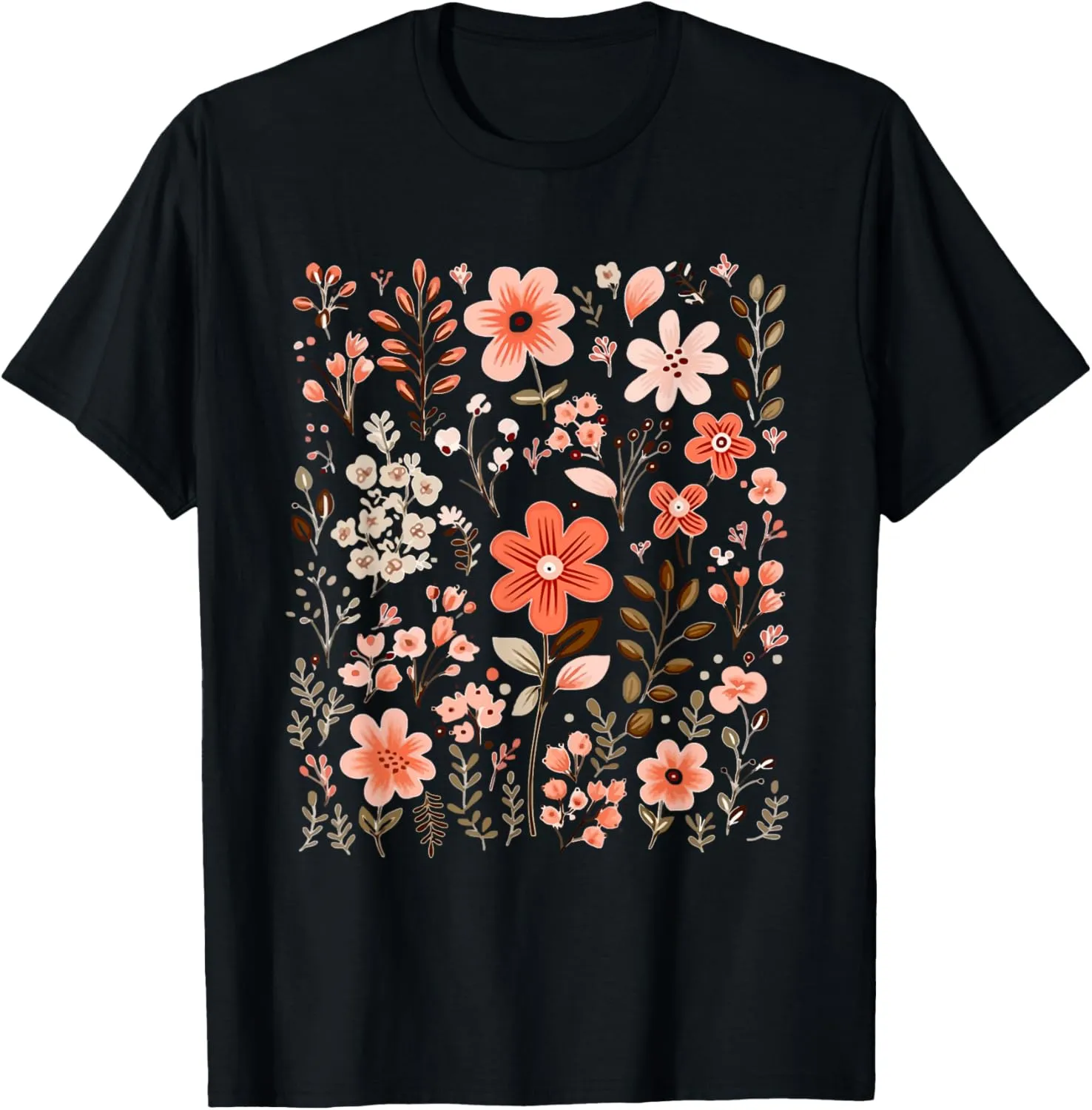 Peach Boho Shabby Chic Floral Flowers T-Shirt