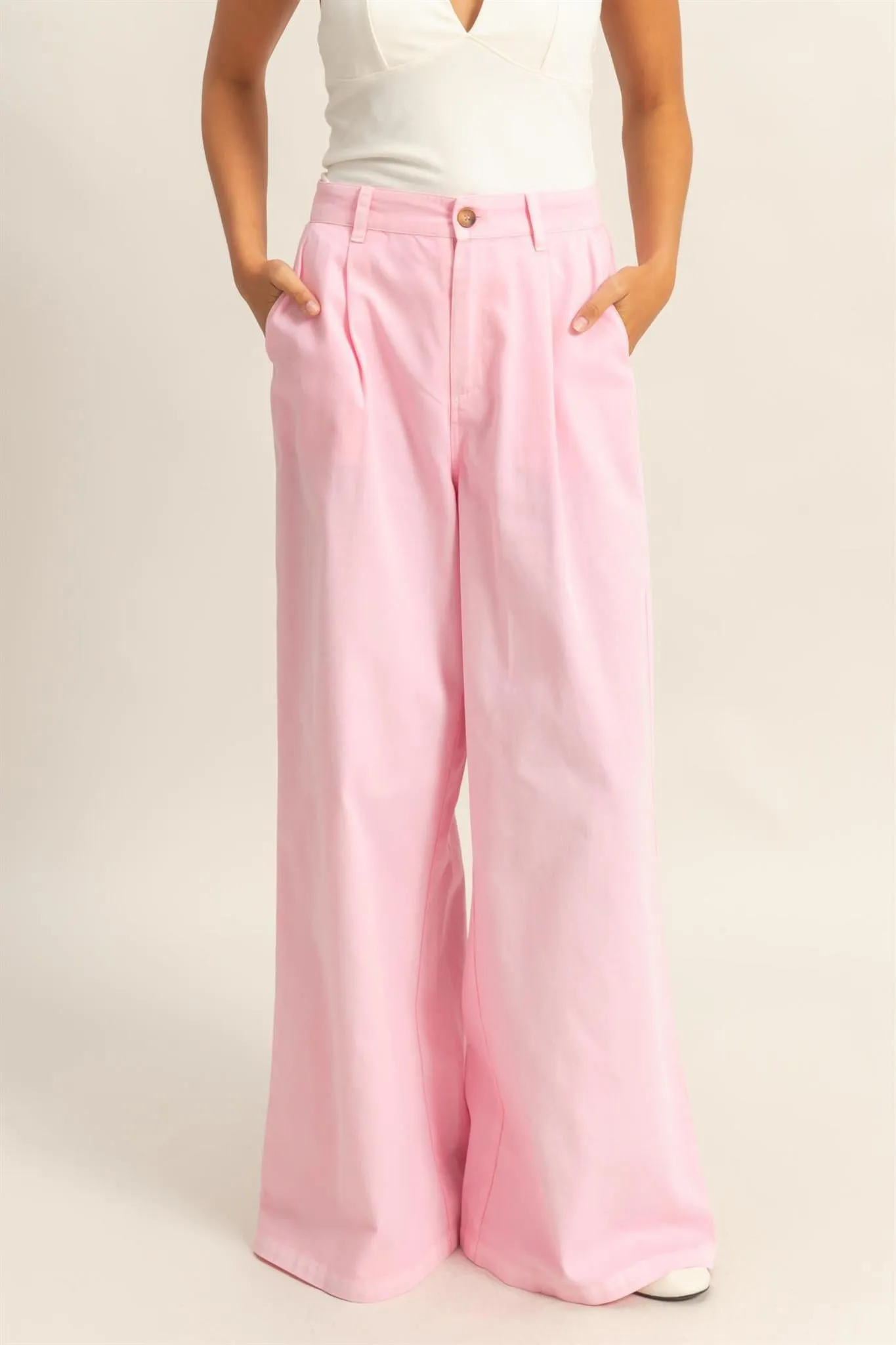 Pink High Waist Basic Wide Leg Pants
