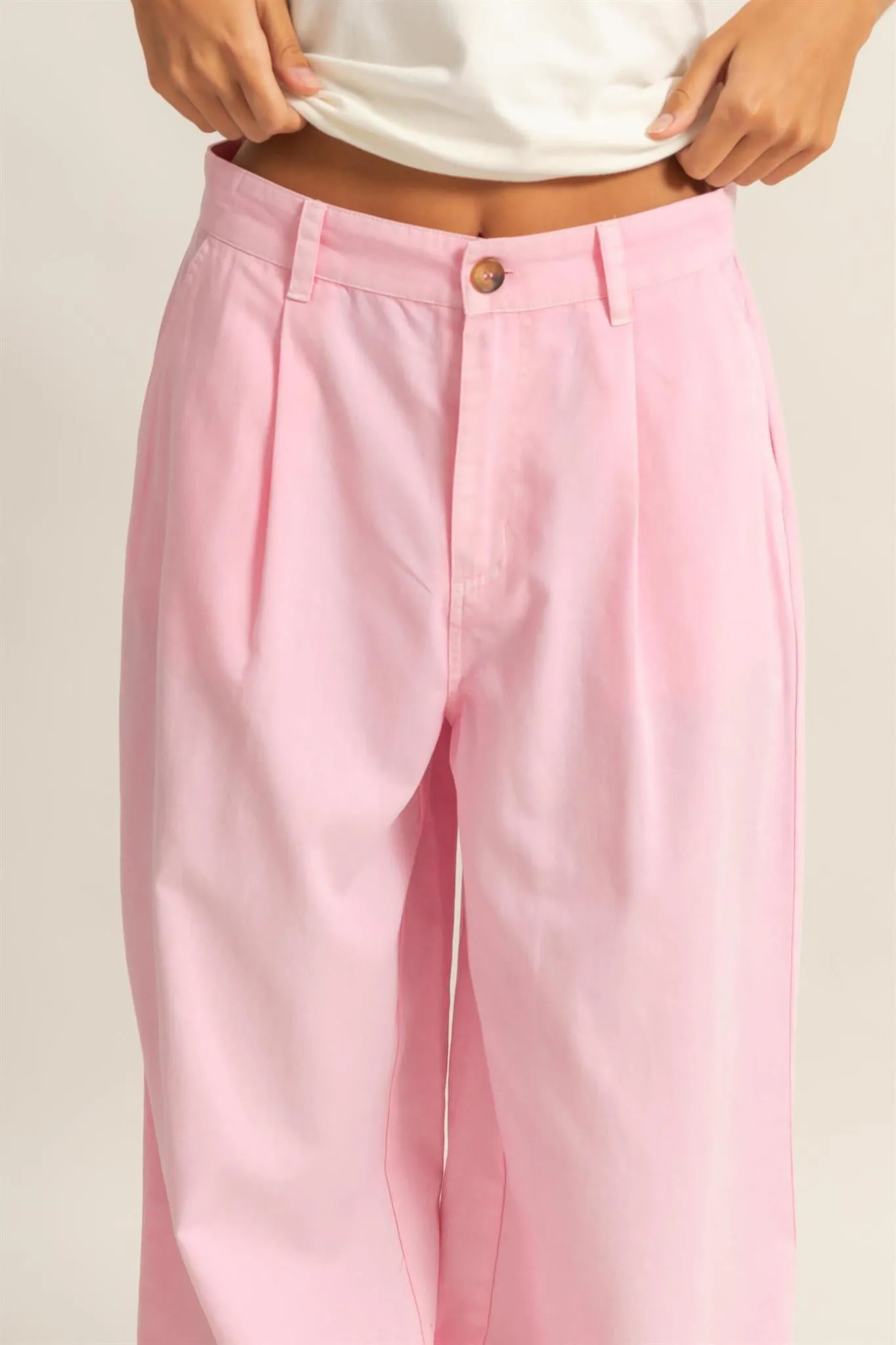Pink High Waist Basic Wide Leg Pants