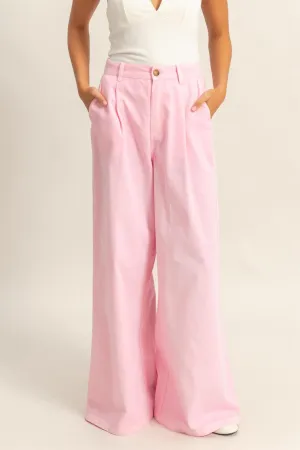 Pink High Waist Basic Wide Leg Pants