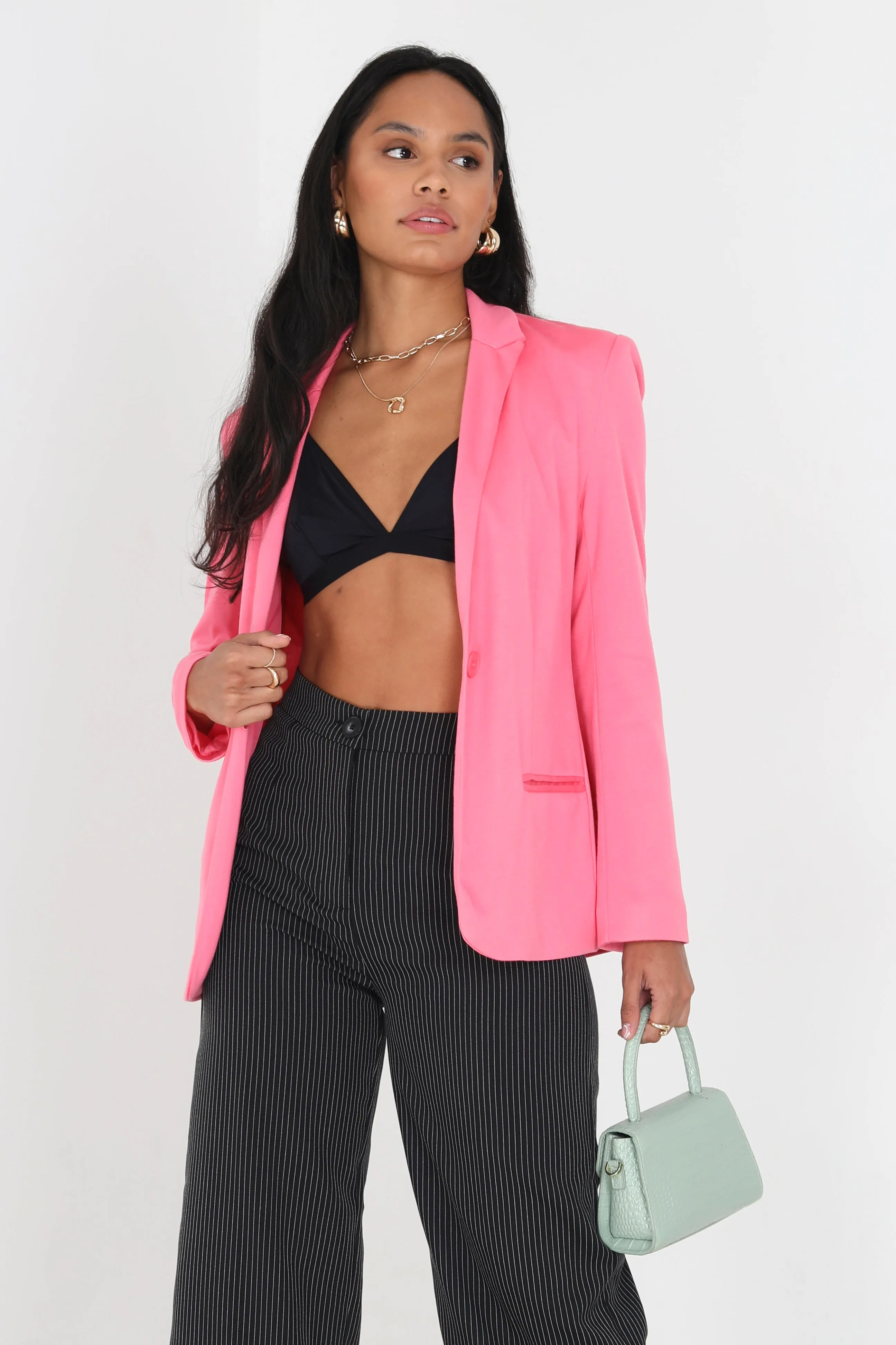 PINK LONG SLEEVE BUTTONED BLAZER