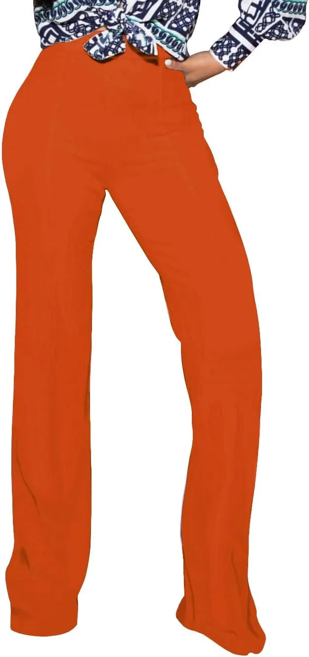 PINSV Women's High Waisted Stretchy Bootcut Pull On Dress Pants Casual Work Pants